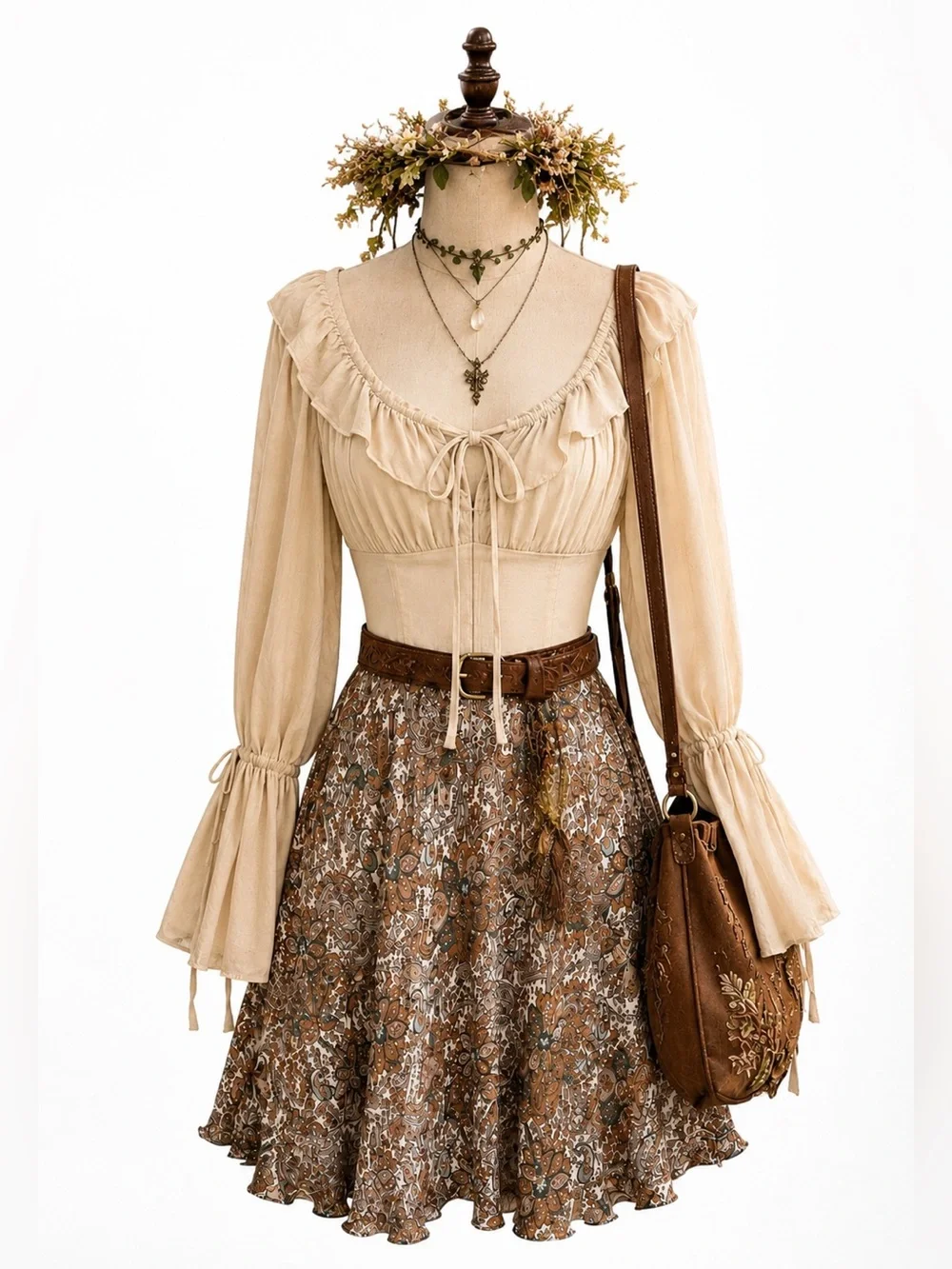 Silk Paisley Garden Floral Midi Skirt‎ Forest Fairy Grunge XL Lined